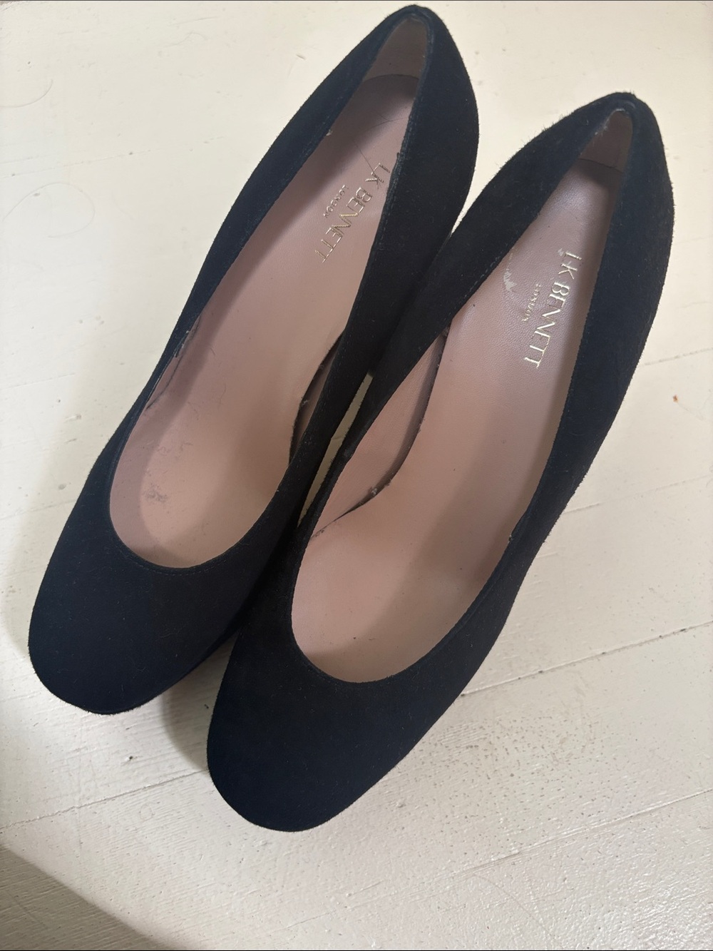 LK Bennett Black Suede Classic Platform Round-Toe Heels 38